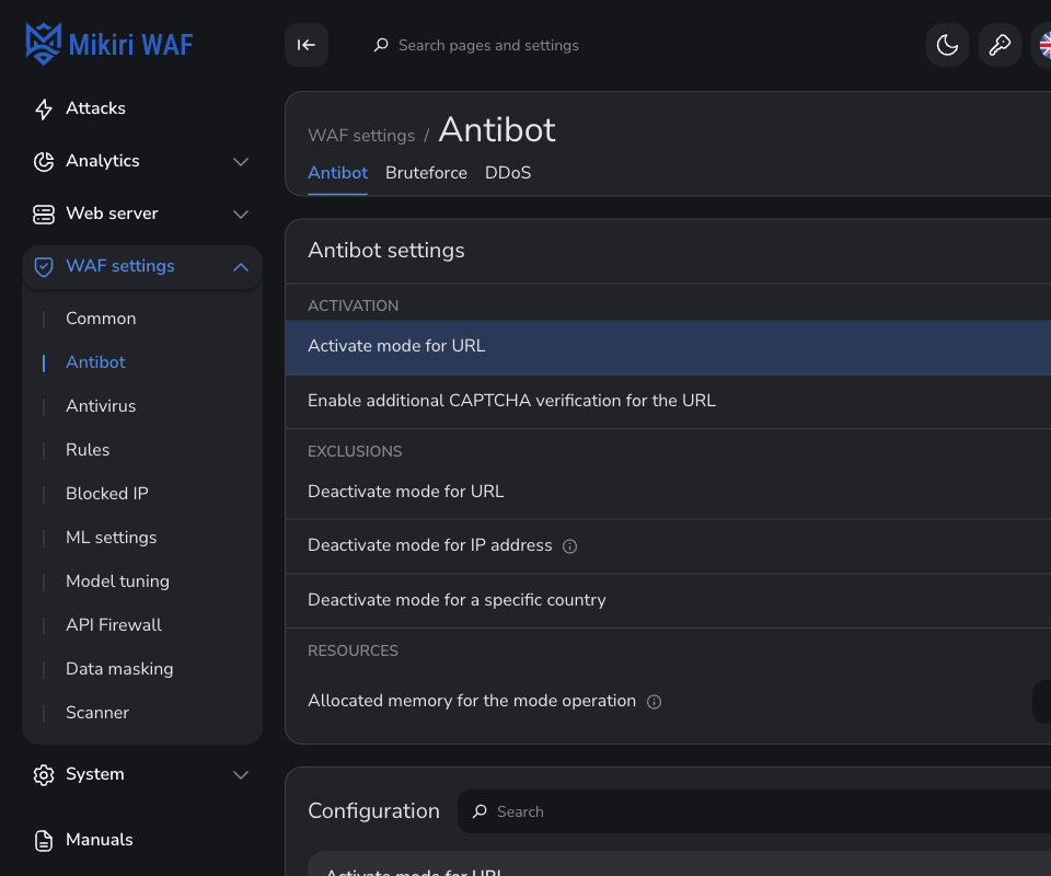 Anti-bot settings in WMC: URLs to check, CAPTCHA URLs and exclusions
